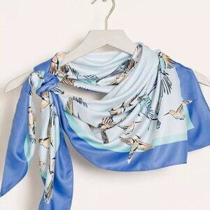 NWT CHICO'S Oversized Square Scarf Garden Birds.